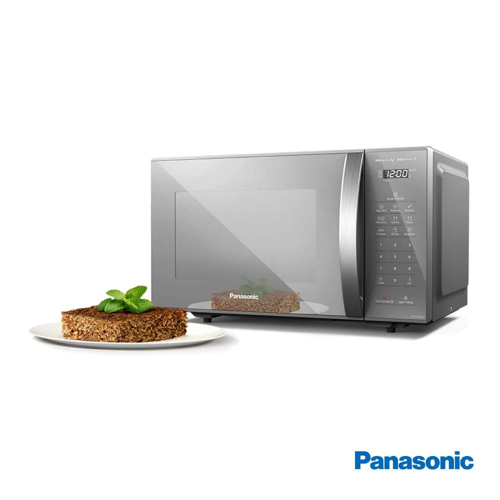 Microondas Panasonic Dupla Refeição 27L 220V 800W Antibacteria AG Antiaderente Prata - NN-ST55LMRU